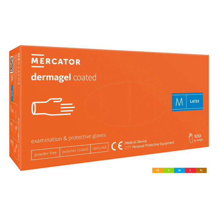 Рукавички латексні текстуровані Dermagel (Дермагель), 100шт/пак розм.= "XS" (№5-6) (Mercator Medical/Меркатор Медікал)