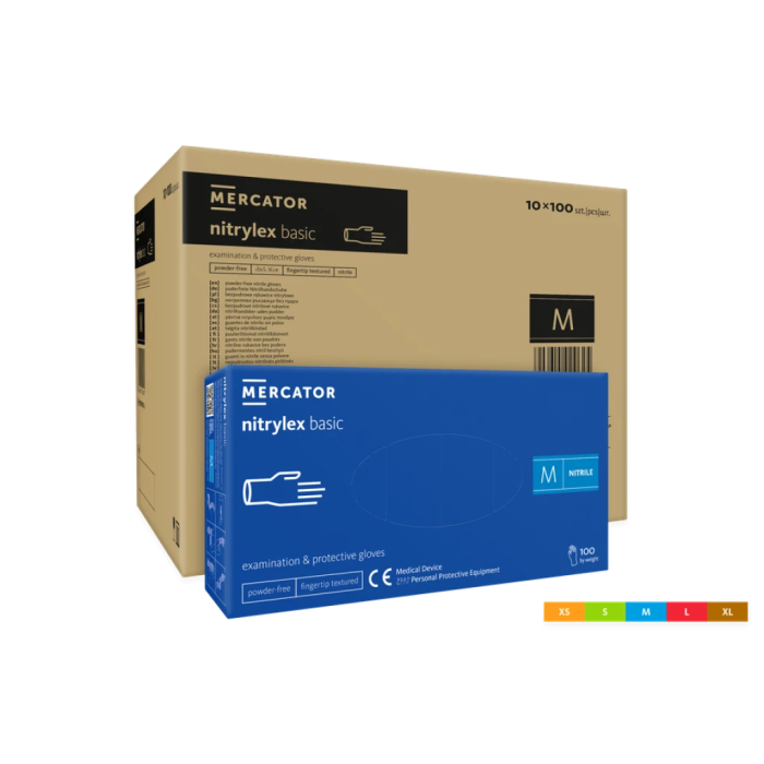 Рукавички нитрилові Nitrylex Basic, 100шт/пак колір: блакитний; розм.= "XS" (№5-6) (Mercator Medical/Меркатор Медікал)