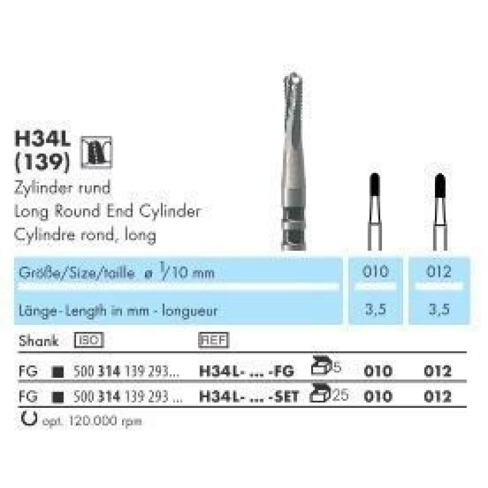 Бор ТВС, для розрізання коронок, під ТН № H34L-012-FG, 1шт циліндр заокруглений; діам.= 1.2 мм; роб.довж.= 3.5 мм; (2Х чорний); (L=21 мм) (NTI/Ен-Ті-Ай)