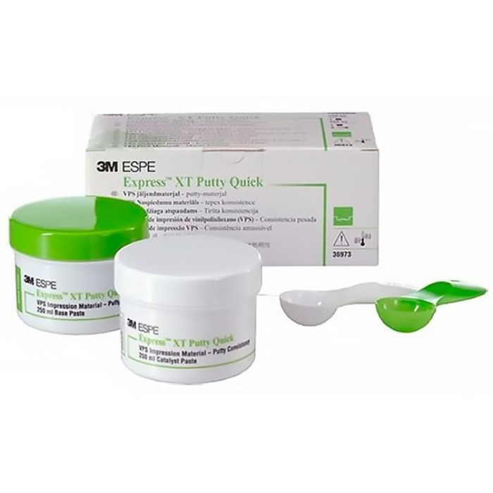 Express XT Putty Quick  (Експрес ХТ Путті Квік) № 36973, Пак.: 2 х банка 250мл колір: зелений (+дві ложки) - Відбиткова маса (VPS, A-силікон), база, дуже висока в'язкість (тип 0) (Solventum (3M)/Солвентум (ЗМ))