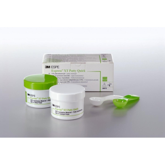 Express XT Putty Quick  (Експрес ХТ Путті Квік) № 36973, Пак.: 2 х банка 250мл колір: зелений (+дві ложки) - Відбиткова маса (VPS, A-силікон), база, дуже висока в'язкість (тип 0) (Solventum (3M)/Солвентум (ЗМ))