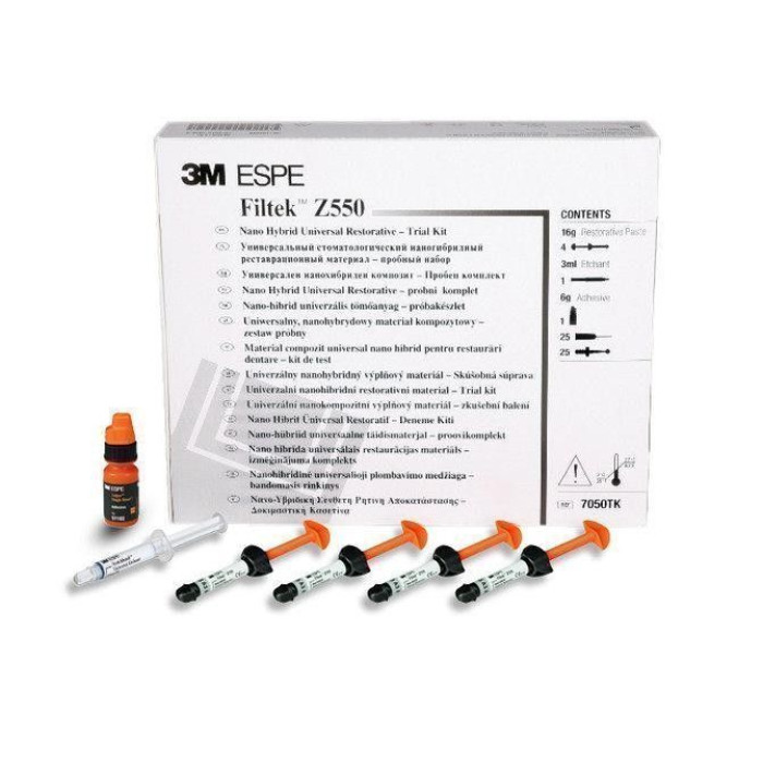 Filtek Z550 Пробний набір (Філтек ЗЕТ550) № 7050TK, Н-р: 4 х шпр.4г (A2, A3, A3.5, OA2) (+6мл Adper Single Bond 2, 3мл шприц Scotchbond Universal травільний гель, аксессуари, інструкція) - Реставраційний композит, наногібридний (Solventum (3M)/Солвентум (