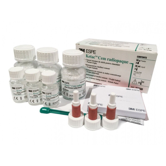 Ketac Cem Radiopaque (Кетак Цем) № 37230, Пак.: 3х30г+3х12мл - Фіксуючий цемент, склоіономерний (Solventum (3M)/Солвентум (ЗМ))