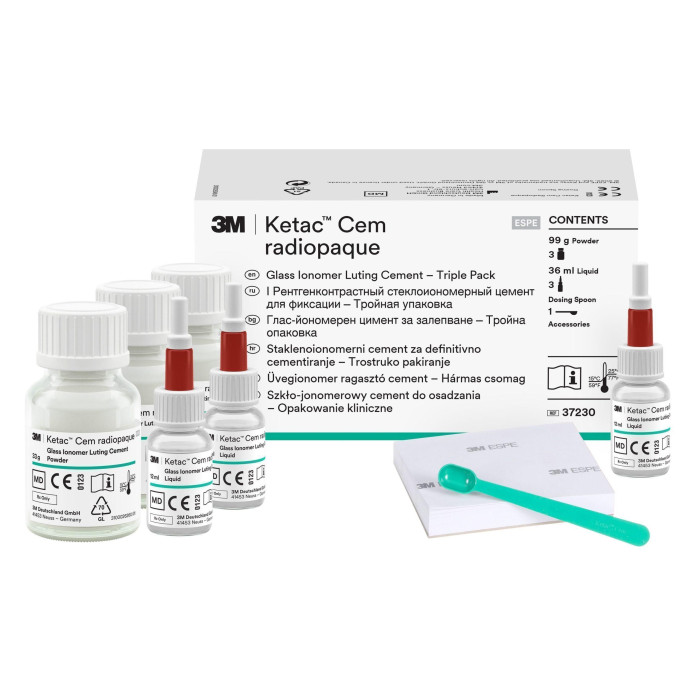 Ketac Cem Radiopaque (Кетак Цем) № 37230, Пак.: 3х30г+3х12мл - Фіксуючий цемент, склоіономерний (Solventum (3M)/Солвентум (ЗМ))