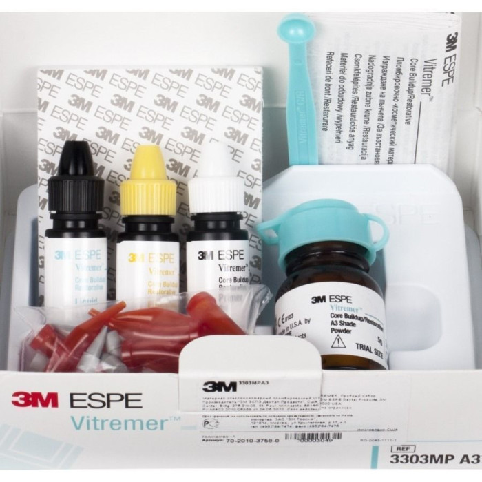 Vitremer (Вітример) № 3303MPA3, Н-р: 5г+2.5мл (A3) (+праймер 2мл, полива 2мл, блокнот для замішування, наконечники і поршні для внесення матеріалу (по 10 шт)) - Пломбувальний матеріал, склоіономерний (Solventum (3M)/Солвентум (ЗМ))