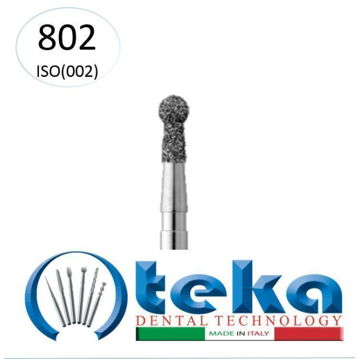 Бор діамантовий, під ТН № 802.524.010, 1шт кулька с комірцем; діам.= 1.00 мм; роб.довж.= 2.45 мм; 107-126 мкм (без маркування); (L=19 мм) (Teka/Тека)