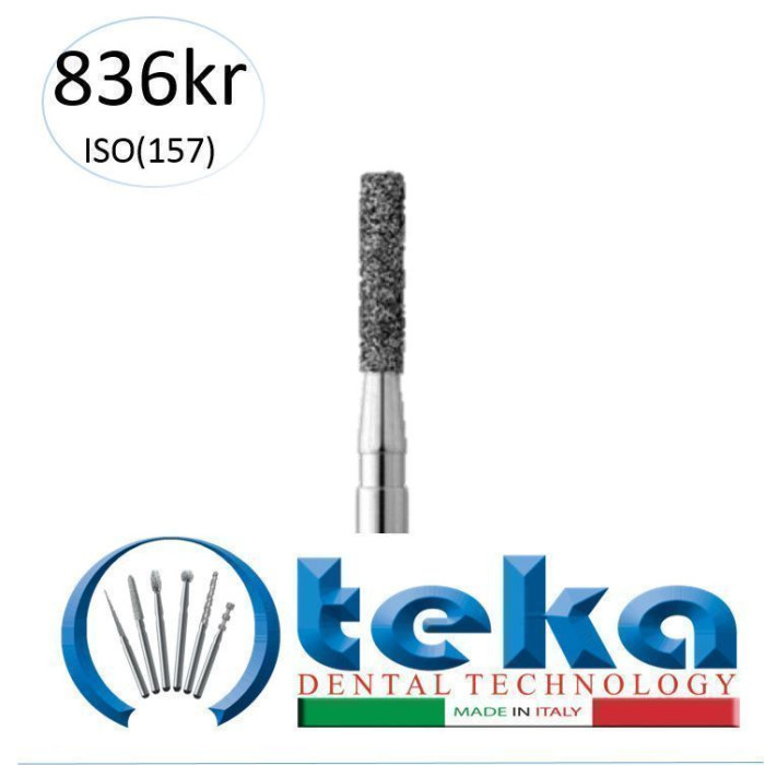 Бор діамантовий, під ТН № 836KR.534.016, 1шт циліндр заокруглений; діам.= 1.60 мм; роб.довж.= 6.0 мм; 151 мкм (зелений); (L=19 мм) (Teka/Тека)