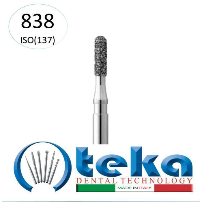 Бор діамантовий, під ТН № 838.534.012, 1шт циліндр заокруглений; діам.= 1.20 мм; роб.довж.= 4.0 мм; 151 мкм (зелений); (L=19 мм) (Teka/Тека)