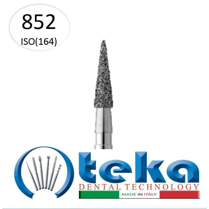 Бор діамантовий, під ТН № 852.514.012, 1шт ялинкоподібний; діам.= 1.20 мм; роб.довж.= 6.0 мм; 40 мкм (червоний); (L=19 мм) (Teka/Тека)