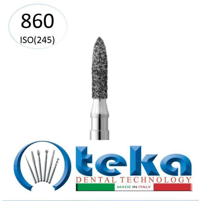 Бор діамантовий, під ТН № 860.524.010, 1шт полум'я; діам.= 1.00 мм; роб.довж.= 4.0 мм; 107-126 мкм (без маркування); (L=19 мм) (Teka/Тека)