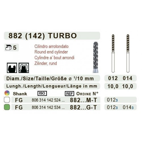 Бор діамантовий, під ТН Turbo № 882.524.014 Turbo, 1шт циліндр заокруглений; діам.= 1.40 мм; роб.довж.= 10.0 мм; 107-126 мкм (без маркування); (L=19 мм) (Teka/Тека) Бор діамантовий, під ТН Turbo № 882.524.014 Turbo, 1шт циліндр заокруглений; діам.= 1.40 мм; роб.довж.= 10.0 мм; 107-126 мкм (без маркування); (L=19 мм) (Teka/Тека)