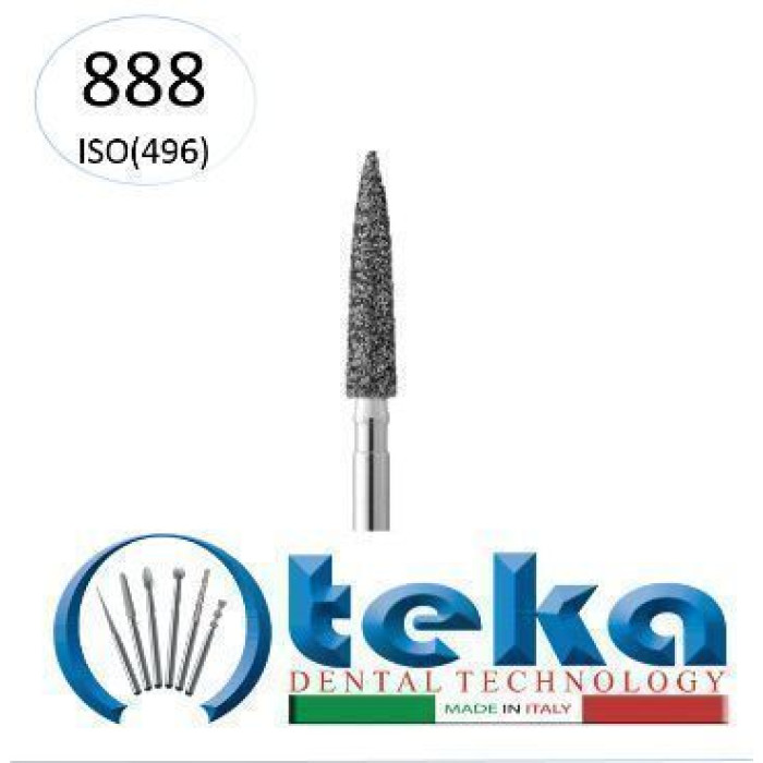 Бор діамантовий, під ТН № 888.534.012, 1шт полум'я; діам.= 1.20 мм; роб.довж.= 8.0 мм; 151 мкм (зелений); (L=19 мм) (Teka/Тека)