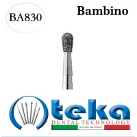 Бор діамантовий, під ТН Baby № BA830.524.016, 1шт груша; діам.= 1.60 мм; роб.довж.= 2.7 мм; 107-126 мкм (без маркування); (L=19 мм) (Teka/Тека)