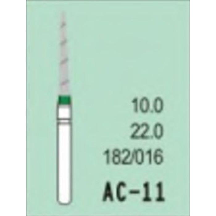 Бор діамантовий, під ТН № AC-11-182/016, 1шт циліндр загострений; діам.= 1.60 мм; роб.довж.= 10.0 мм; 100-120 мкм (зелений); (L=22 мм) (Tengyuan/Теньюань)