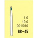 Бор діамантовий, під ТН № BR-45-001/010, 1шт кулька; діам.= 1.00 мм; роб.довж.= 1.0 мм; 120-140 мкм (синій); (L=19 мм) (Tengyuan/Теньюань)