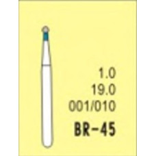 Бор діамантовий, під ТН № BR-45-001/010, 1шт кулька; діам.= 1.00 мм; роб.довж.= 1.0 мм; 120-140 мкм (синій); (L=19 мм) (Tengyuan/Теньюань)