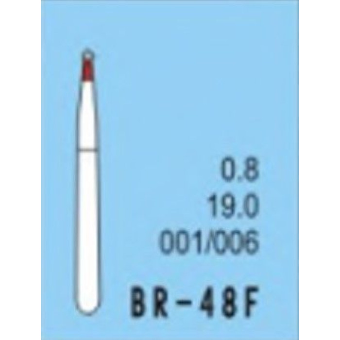 Бор діамантовий, під ТН № BR-48F-001/006, 1шт кулька; діам.= 0.60 мм; роб.довж.= 0.8 мм; 240-270 мкм (червоний); (L=19 мм) (Tengyuan/Теньюань)