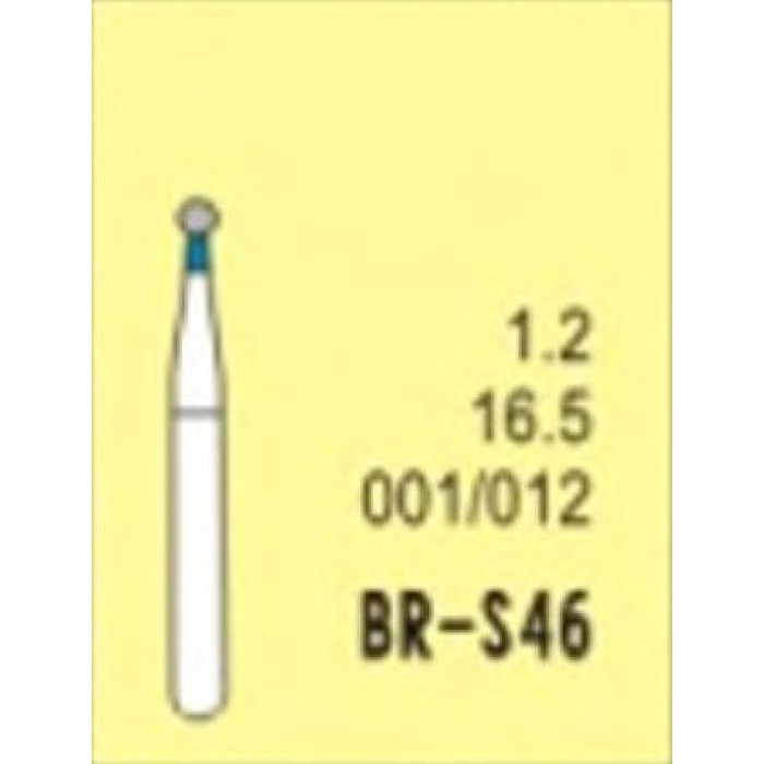 Бор діамантовий, під ТН № BR-S46-001/012, 1шт кулька; діам.= 1.20 мм; роб.довж.= 1.2 мм; 120-140 мкм (синій); (L=16.5 мм) (Tengyuan/Теньюань)