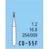 Бор діамантовий, під ТН № CD-55F-254/009, 1шт яйцеподібний; діам.= 0.90 мм; роб.довж.= 1.2 мм; 240-270 мкм (червоний); (L=16.8 мм) (Tengyuan/Теньюань)