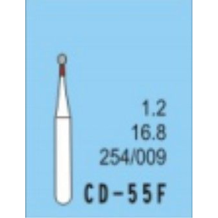 Бор діамантовий, під ТН № CD-55F-254/009, 1шт яйцеподібний; діам.= 0.90 мм; роб.довж.= 1.2 мм; 240-270 мкм (червоний); (L=16.8 мм) (Tengyuan/Теньюань)