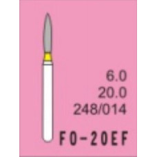Бор діамантовий, під ТН № FO-20EF-248/014, 1шт полум'я; діам.= 1.40 мм; роб.довж.= 6.0 мм; 20-30 мкм (жовтий); (L=20 мм) (Tengyuan/Теньюань)