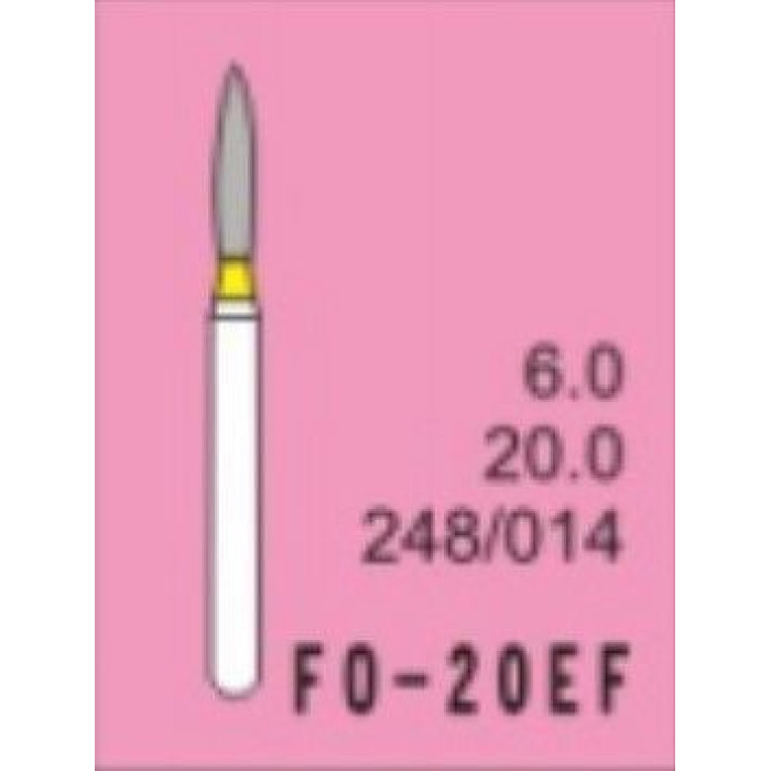 Бор діамантовий, під ТН № FO-20EF-248/014, 1шт полум'я; діам.= 1.40 мм; роб.довж.= 6.0 мм; 20-30 мкм (жовтий); (L=20 мм) (Tengyuan/Теньюань)