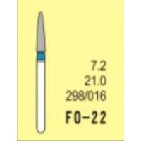 Бор діамантовий, під ТН № FO-22-298/016, 1шт конус заокруглений; діам.= 1.60 мм; роб.довж.= 7.2 мм; 120-140 мкм (синій); (L=21 мм) (Tengyuan/Теньюань)