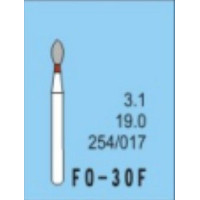 Бор діамантовий, під ТН № FO-30F-254/017, 1шт яйцеподібний; діам.= 1.70 мм; роб.довж.= 3.1 мм; 240-270 мкм (червоний); (L=19 мм) (Tengyuan/Теньюань)