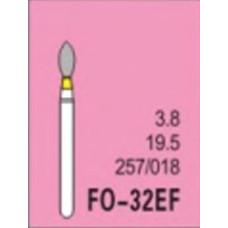 Бор діамантовий, під ТН № FO-32EF-257/018, 1шт полум'я; діам.= 1.80 мм; роб.довж.= 3.8 мм; 20-30 мкм (жовтий); (L=19.5 мм) (Tengyuan/Теньюань)