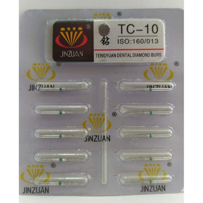 Бор діамантовий, під ТН № TC-10-160/013, 1шт голкоподібний; діам.= 1.30 мм; роб.довж.= 10.0 мм; 120-140 мкм (синій); (L=23 мм) (Tengyuan/Теньюань)