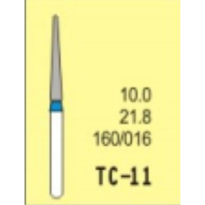 Бор діамантовий, під ТН № TC-11-160/016, 1шт голкоподібний; діам.= 1.60 мм; роб.довж.= 10.0 мм; 120-140 мкм (синій); (L=21.8 мм) (Tengyuan/Теньюань)