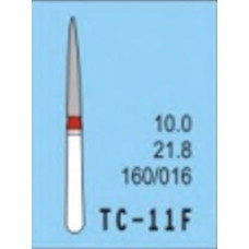 Бор діамантовий, під ТН № TC-11F-160/016, 1шт голкоподібний; діам.= 1.60 мм; роб.довж.= 10.0 мм; 240-270 мкм (червоний); (L=21.8 мм) (Tengyuan/Теньюань)