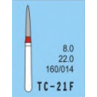 Бор діамантовий, під ТН № TC-21F-160/014, 1шт голкоподібний; діам.= 1.40 мм; роб.довж.= 8.0 мм; 240-270 мкм (червоний); (L=22 мм) (Tengyuan/Теньюань)