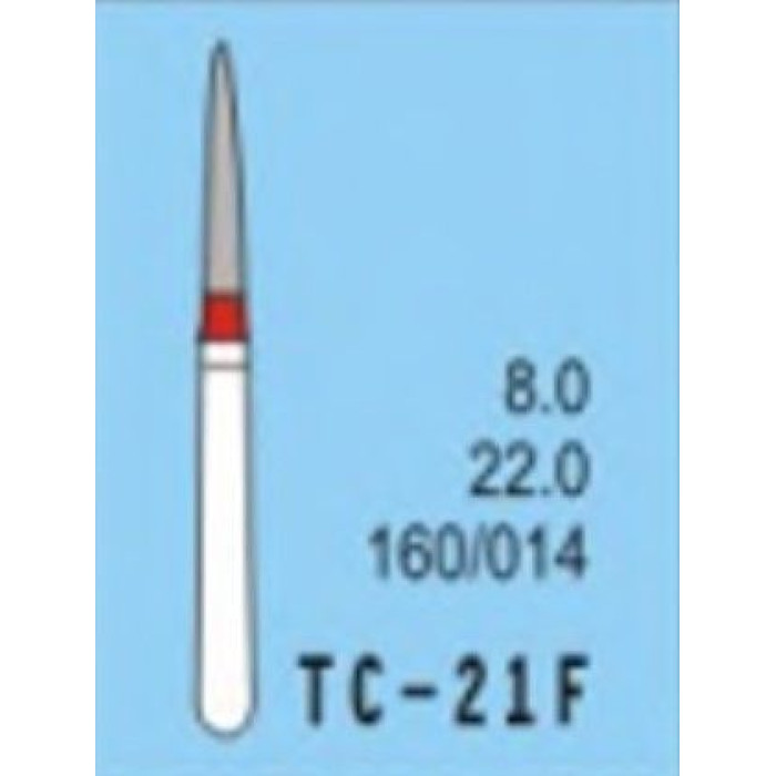 Бор діамантовий, під ТН № TC-21F-160/014, 1шт голкоподібний; діам.= 1.40 мм; роб.довж.= 8.0 мм; 240-270 мкм (червоний); (L=22 мм) (Tengyuan/Теньюань)