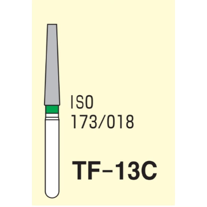 Бор діамантовий, під ТН № TF-13C-173/018, 1шт конус усічений; діам.= 1.80 мм; роб.довж.= 10.0 мм; 100-120 мкм (зелений); (L=21.8 мм) (Tengyuan/Теньюань)