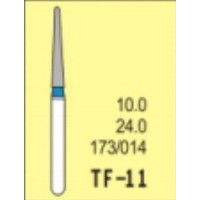 Бор діамантовий, під ТН № TF-11-173/014, 1шт конус усічений; діам.= 1.40 мм; роб.довж.= 10.0 мм; 120-140 мкм (синій); (L=24 мм) (Tengyuan/Теньюань)