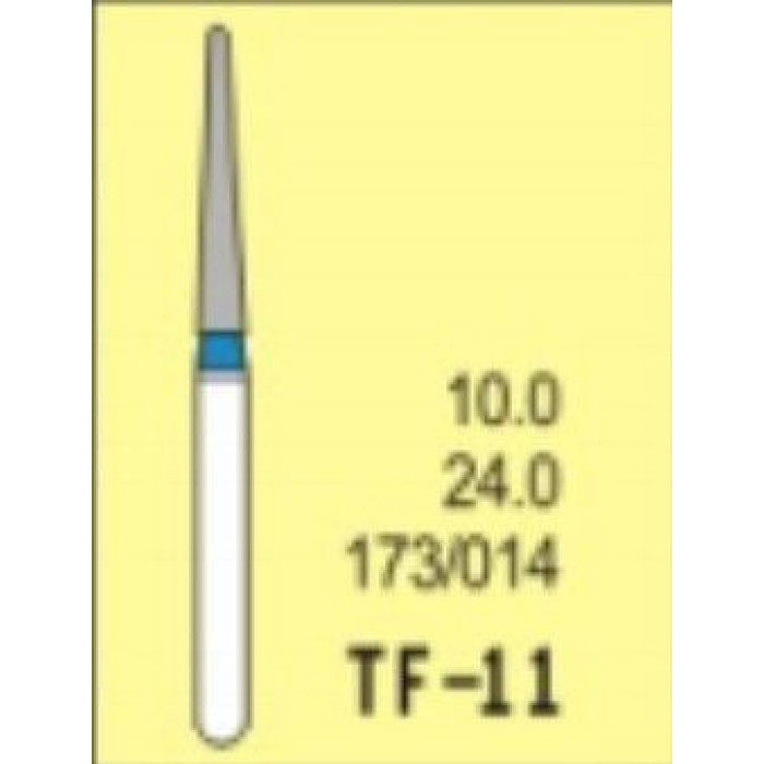Бор діамантовий, під ТН № TF-11-173/014, 1шт конус усічений; діам.= 1.40 мм; роб.довж.= 10.0 мм; 120-140 мкм (синій); (L=24 мм) (Tengyuan/Теньюань)
