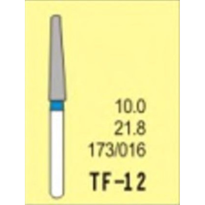 Бор діамантовий, під ТН № TF-12-173/016, 1шт конус усічений; діам.= 1.60 мм; роб.довж.= 10.0 мм; 120-140 мкм (синій); (L=21.8 мм) (Tengyuan/Теньюань)