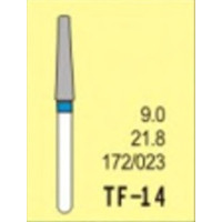 Бор діамантовий, під ТН № TF-14-172/023, 1шт конус усічений; діам.= 2.30 мм; роб.довж.= 9.0 мм; 120-140 мкм (синій); (L=21.8 мм) (Tengyuan/Теньюань)