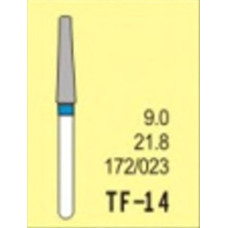 Бор діамантовий, під ТН № TF-14-172/023, 1шт конус усічений; діам.= 2.30 мм; роб.довж.= 9.0 мм; 120-140 мкм (синій); (L=21.8 мм) (Tengyuan/Теньюань)