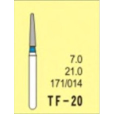 Бор діамантовий, під ТН № TF-20-171/014, 1шт конус усічений; діам.= 1.40 мм; роб.довж.= 7.0 мм; 120-140 мкм (синій); (L=21 мм) (Tengyuan/Теньюань)