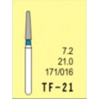Бор діамантовий, під ТН № TF-21-171/016, 1шт конус усічений; діам.= 1.60 мм; роб.довж.= 7.2 мм; 120-140 мкм (синій); (L=21 мм) (Tengyuan/Теньюань)