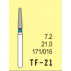 Бор діамантовий, під ТН № TF-21-171/016, 1шт конус усічений; діам.= 1.60 мм; роб.довж.= 7.2 мм; 120-140 мкм (синій); (L=21 мм) (Tengyuan/Теньюань)