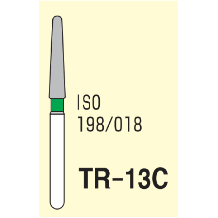 Бор діамантовий, під ТН № TR-13C-198/018, 1шт конус заокруглений; діам.= 1.80 мм; роб.довж.= 9.0 мм; 100-120 мкм (зелений); (L=21.8 мм) (Tengyuan/Теньюань)