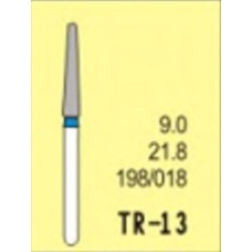 Бор діамантовий, під ТН № TR-13-198/018, 1шт конус заокруглений; діам.= 1.80 мм; роб.довж.= 9.0 мм; 120-140 мкм (синій); (L=21.8 мм) (Tengyuan/Теньюань)