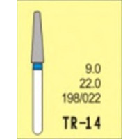Бор діамантовий, під ТН № TR-14-198/022, 1шт конус заокруглений; діам.= 2.20 мм; роб.довж.= 9.0 мм; 120-140 мкм (синій); (L=22 мм) (Tengyuan/Теньюань)