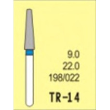 Бор діамантовий, під ТН № TR-14-198/022, 1шт конус заокруглений; діам.= 2.20 мм; роб.довж.= 9.0 мм; 120-140 мкм (синій); (L=22 мм) (Tengyuan/Теньюань)