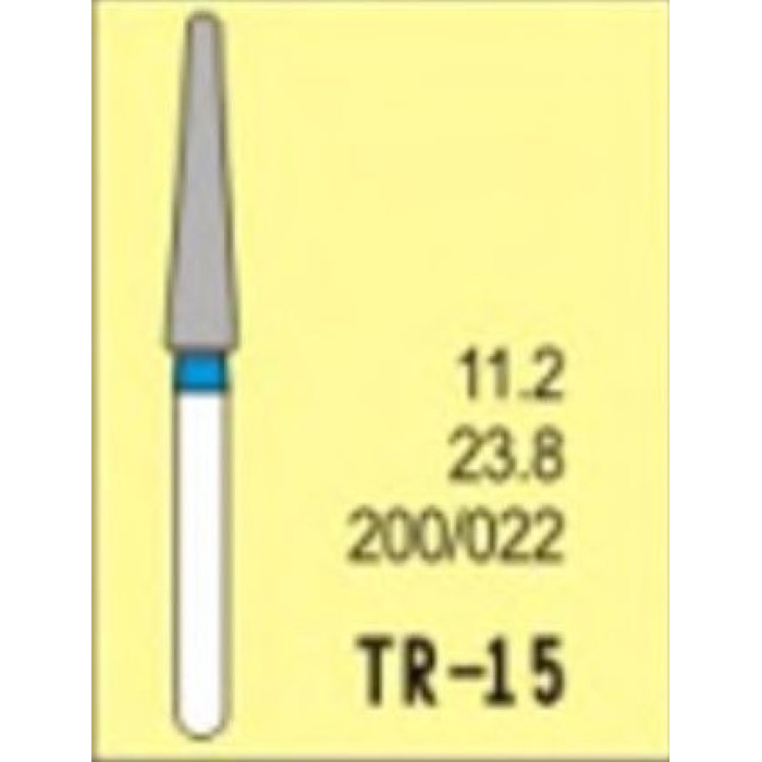 Бор діамантовий, під ТН № TR-15-200/022, 1шт конус заокруглений; діам.= 2.20 мм; роб.довж.= 11.2 мм; 120-140 мкм (синій); (L=23.8 мм) (Tengyuan/Теньюань)