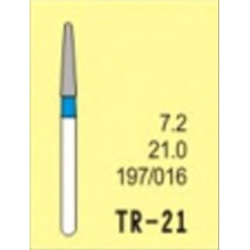 Бор діамантовий, під ТН № TR-21-197/016, 1шт конус заокруглений; діам.= 1.60 мм; роб.довж.= 7.2 мм; 120-140 мкм (синій); (L=21 мм) (Tengyuan/Теньюань)