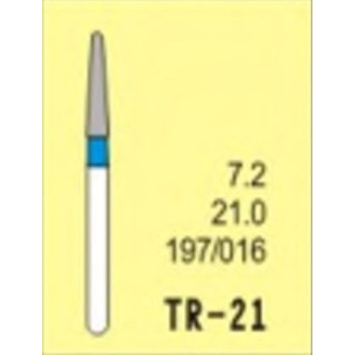 Бор діамантовий, під ТН № TR-21-197/016, 1шт конус заокруглений; діам.= 1.60 мм; роб.довж.= 7.2 мм; 120-140 мкм (синій); (L=21 мм) (Tengyuan/Теньюань)